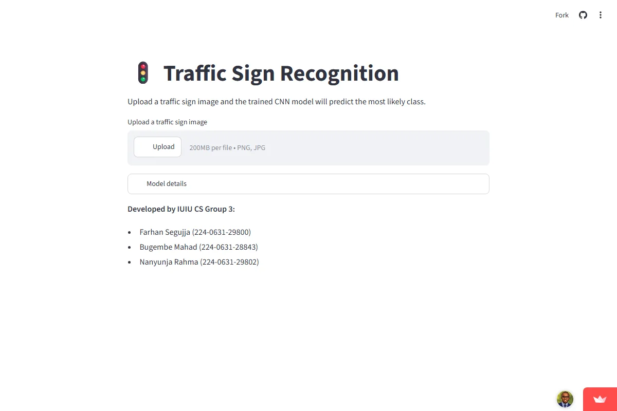 Traffic Sign Recognition Streamlit application